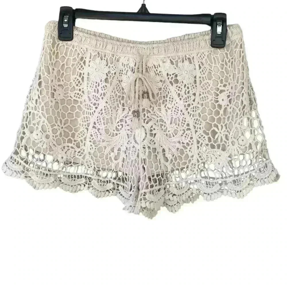 Body Central women’s crochet cream adjustable waist tie cream sz S gently used